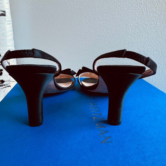 Adrienne Vittadini Black Satin Bow Detail Sling Back Heel Size 7 - Picture 5 of 13